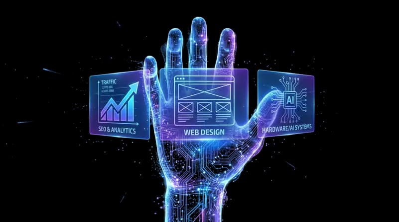 Futuristic holographic hand interacting with digital interface